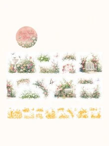 CANDY POETRY 1 卷 2m 花卉植物形状模切和纸胶带，创意美学贴纸，DIY 装饰拼贴工艺材料，节日礼物，个性化剪贴簿学校文具 - 薄荷綠 - 查看 10