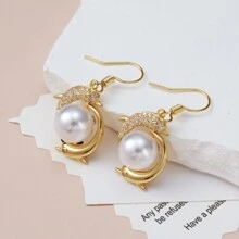 2 Chiếc Mặt Dây Chuyền Cá Heo Đôi Thời Trang Cá Tính Bằng Đồng Khảm Zirconia Dây Chuyền Nữ Hoa Tai Thanh Lịch Đa Năng Phù Hợp Cho Phụ Nữ Đeo Trong Mọi Dịp - bông tai cá heo - Xem 7