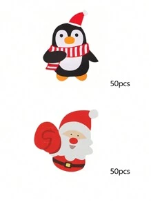 50pcs Santa Claus & Penguin Lollipop Paper Cards, Christmas Party Supplies, Mini Spoon Packaging Decorations,Christmas