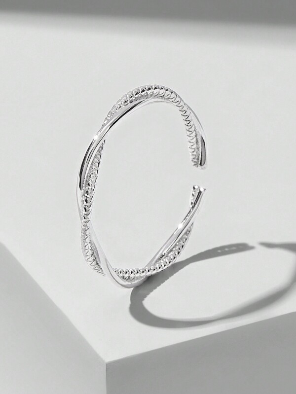 ESBERRY 1入組雙藤蔓簡約風可調節戒指適合女士S925純銀白金顏色日常穿著精細首飾類禮物