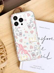 1 件可爱花卉、猫咪、蝴蝶结设计防滑软手机壳，适用于 iPhone 11/12/13/14/15/16 Pro Max - 彩色 - 查看 3