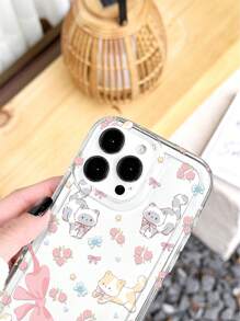 1 件可爱花卉、猫咪、蝴蝶结设计防滑软手机壳，适用于 iPhone 11/12/13/14/15/16 Pro Max - 彩色 - 查看 4