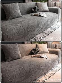 1 vỏ bọc ghế sofa 3D, vỏ bọc ghế sofa phủ toàn bộ đa năng có thiết kế họa tiết lá màu trơn, bảo vệ ghế sofa, vỏ bọc ghế sofa nguyên khối đàn hồi cao dùng trang trí ngày lễ, tặng kèm 1 vỏ đệm - Màu xám đen - Xem 6