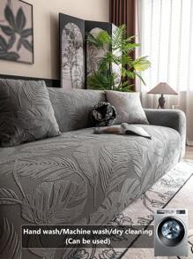 1 vỏ bọc ghế sofa 3D, vỏ bọc ghế sofa phủ toàn bộ đa năng có thiết kế họa tiết lá màu trơn, bảo vệ ghế sofa, vỏ bọc ghế sofa nguyên khối đàn hồi cao dùng trang trí ngày lễ, tặng kèm 1 vỏ đệm - Màu xám đen - Xem 7
