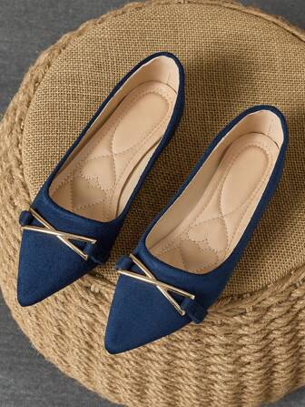 WHDXY Kvinnmode Mångsidig Casual Loafers med spetsig tå, mjuk botten, blåa Slip-On Flats Four Seasons Wear, Lady Soft Face Low Vamp Pendlingsskor