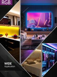 Luces LED de 44 teclas de 65 pies con control remoto y aplicación, tiras de luz LED RGB que cambian de color al ritmo de la música, Bluetooth, luces LED para dormitorio, hogar, cocina, decoración, fiesta - luz de color - Ver 6