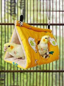 冬季保暖鸟巢屋 - 悬挂吊床天鹅绒棚屋笼子毛绒蓬松鸟窝睡床毛绒绒适用于非洲灰凤头鹦鹉和其他鹦鹉 - 彩色 - 查看 4