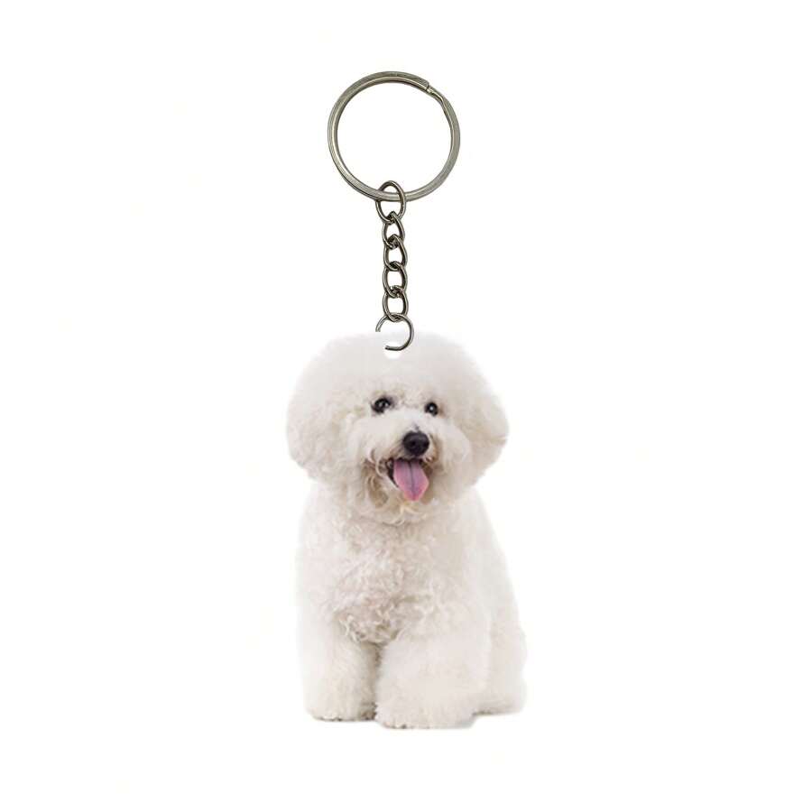 1 个 2D 亚克力钥匙扣和吊坠双重用途，白色卷毛狗钥匙扣，也可用作背包、汽车、装饰品、圣诞树等的吊坠。 - 彩色 - 查看 1