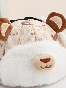 1 chiếc mũ len hình gấu cho trẻ em, mũ có chữ và vành tai cho bé trai và bé gái, mùa thu/đông - Xem 5