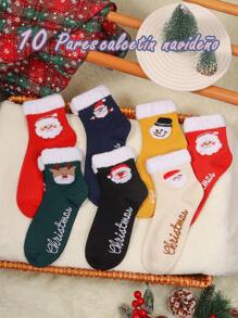 10 Pares De Calcetines Navideños De Dibujos Animados Para Mujer, Calcetines de navidad de dibujos animados, Calcetín de Navidad, - Multicolor - Ver 1