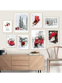 1 件帆布画北欧海报快乐咖啡滑雪缆车松树卡车墙壁艺术图像印刷客厅家居装饰印刷品无框架 - 彩色 - 查看 4