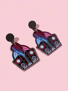1 对欧美时尚扬声器形状音乐耳环，女性耳钉 - 彩色 - 查看 3