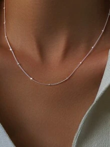 1 pezzo di collana a catena lunga in argento sterling 925 con pendente a sfera laterale, stile clavicola, per abbinamenti quotidiani da donna, lunghezze disponibili 16, 18, 20, 22, 24 pollici, placcata in oro 18k e platino 18k, gioiello regalo ideale