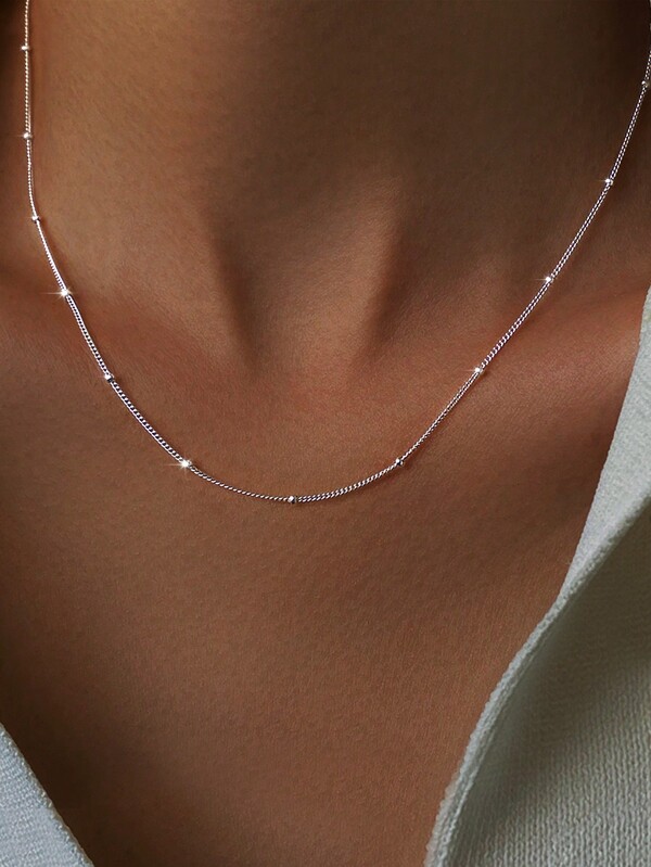1PC S925 Silver Sterling Silver Sball Shaped Side Chain Necklace Chain Long Style With Chain Naked Chain Clavicle Chainfor Women's Daily Matching Necklace 16in 18in 20in 22in 24in Chain Necklace Plated 18K Platinum Plated 18K Golden Jewelry Gifts Great Gifts
