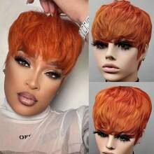 6inch Human Hair Short Pixie Cut Wig For Women Layered Hair With Bangs Wig Haircut Full Machine Made Wig For Halloween Costumes - S350 - View 2