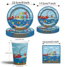 80 件/套海洋捕鱼主题一次性派对餐具套装，包括纸盘、甜点盘、纸杯、餐巾，适用于生日派对、家庭聚会 - 彩色 - 查看 2