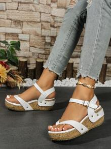 [2025 Spring/Summer New Arrival] European & American Ins Style Platform Wedge Sandals, Y2K Rivets & Bow Decor Strap Roman Slide Sandals For Women