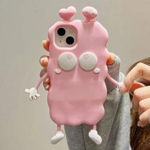 搞笑丑卡通设计硅胶手机壳，卡哇伊风格，兼容 iPhone 12、13、14 Pro Max - 粉色 - 查看 5