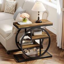 LITTLE TREE 4-Tier End Table With Storage Shelf, Narrow Side Table Accent Table Bedside Table For Bedroom, Living Room, Small Place - 質樸棕色 - 查看 3