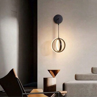 220V 现代壁灯简约创意圆形，黑色/金色现代 LED 墙壁照明灯具卧室床边客厅过道走廊背景墙壁灯