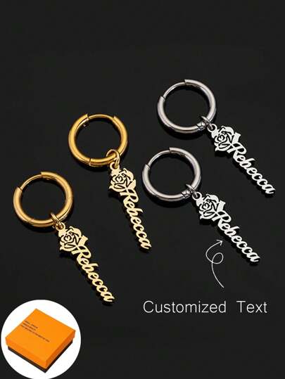 1 par 18k guldpläterade rostfritt stål DIY-bokstavsnamnörhängen, personliga örhängen med anpassningsbara namn, enkel daglig stil. Produkterna inkluderar presentförpackningar, alla hjärtans dag presenter, födelsedagspresenter, mors dag presenter och dagliga presenter