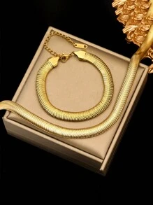 2 件/套简约粗蛇链项链 + 手链，男女通用嘻哈时尚珠宝套装，适合日常佩戴 - 項鍊+手鍊套裝 - 查看 8