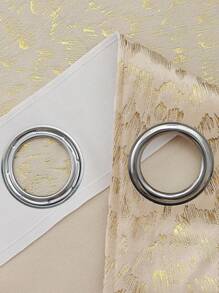 1 件高端天鹅绒遮光窗帘，面料柔软，带金色羽毛图案 - 香檳色 - 查看 5