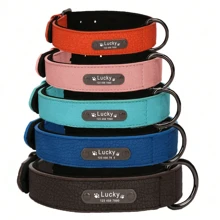 Personalized Engraved Leather Dog Collar (Leash Available Separately), Soft Padded, Textured Leather, Suitable For Small, Medium, And Large Dogs