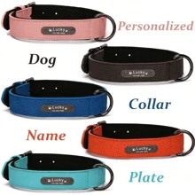 Personalized Engraved Leather Dog Collar (Leash Available Separately), Soft Padded, Textured Leather, Suitable For Small, Medium, And Large Dogs