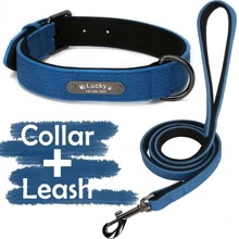 Personalized Engraved Leather Dog Collar (Leash Available Separately), Soft Padded, Textured Leather, Suitable For Small, Medium, And Large Dogs