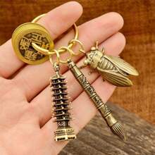 Wenchang Tower, Wenchang Pen, Key Chain Pendant, Bag Pendant Gift, Wisdom And Good Luck, Money Rolling In. - Gold - View 9