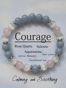 1pc Bohemian Style Beaded Bracelet, 8mm Aquamarine, Rose Quartz, Selenite, Elastic Beaded, Yoga Meditation Jewelry, Unisex, Meaning Good Luck, Love, Calmness, Wealth, Friendship - Multicolor - View 1
