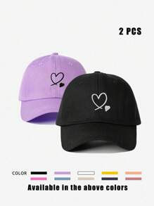 2 piezas Gorras de béisbol ajustables con doble corazón bordado, sombreros casuales a prueba de sol para exteriores, adecuados para primavera, otoño, viajes, playa, moda Y2K para jóvenes