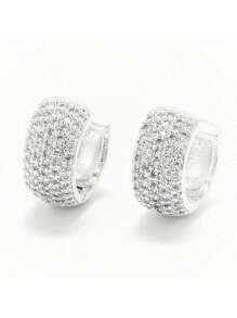 Men's Hoop Earrings Studded With Zirconia Stones Hoop Promotion - 銀色 - 查看 1