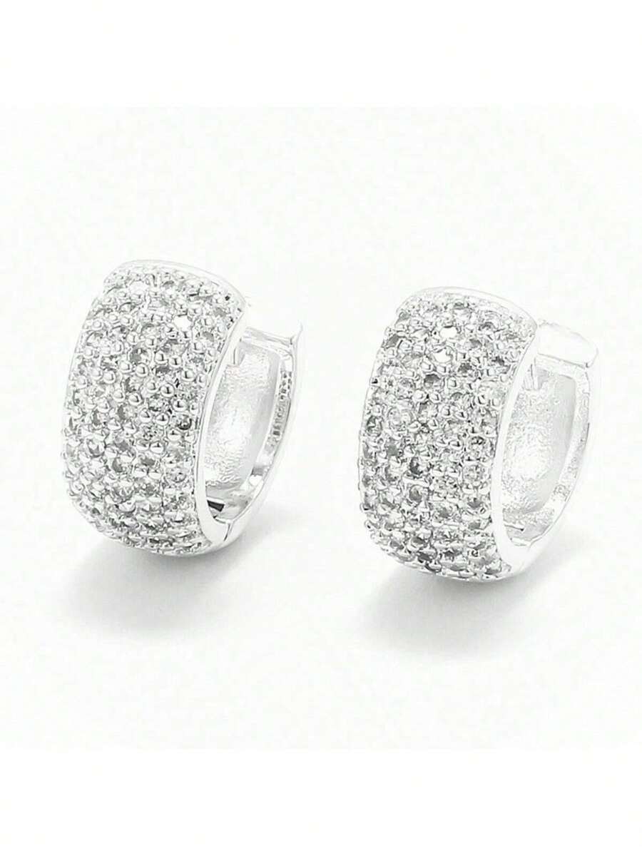 Men's Hoop Earrings Studded With Zirconia Stones Hoop Promotion - 銀色 - 查看 1
