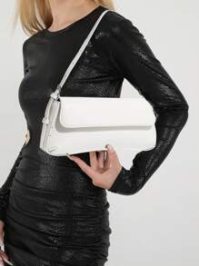 女士简约单肩包、酒红色小包、法棍包、简约单肩包、Y2K 斜挎包、手提包 - 白色 - 查看 2