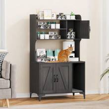 Cat Litter Box Furniture,Hidden Cat Box Enclosure With Shelf Storage,Cat Litter Box Enclosure, Wood Sturdy Cat Washroom Storage, Indoor Cat House Furniture, Walnut Color - Black - View 8