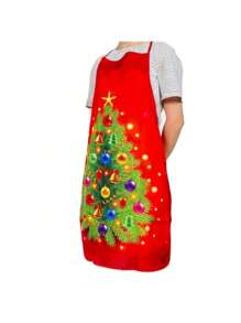 1 件圣诞可爱印花围裙，圣诞老人麋鹿围裙，节日厨房围裙，女士男士圣诞树雪花围裙，适合圣诞晚宴派对烹饪烘焙园艺清洁 - 彩色 - 查看 8