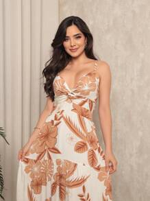 Women's Long Printed Dresses In Viscose Fabric - Beige - View 4