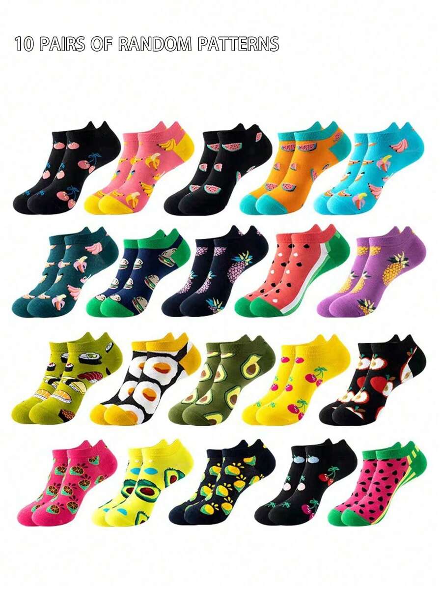 1pair/4pairs/5pairs/10pairs/20pairs Random Women Ankle Socks, Soft Breathable Cartoon Cute Plants Fruits Embroidery Watermelon Avocado Simple Girl Style Casual Daily Necessary Socks, Fruit Patterns, Fashion Streetwear Hiphop Socks, Outdoor Running Basketball Yoga Ribbed Socks, Halloween Socks Match Black Leggings Shark Pants Compression Socks, Valentine's Day Socks, Funny Ankle Socks, Fluffy Maternity Socks, Customized Ladies $1 Socks, Cozy - Multicolor - View 1