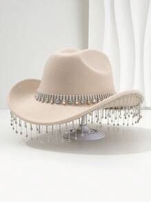 1 pièce Chapeau de cowboy unique et élégant unisexe avec une chaîne de chapeau ronde colorée, une décoration à franges. Esthétique chic, convient pour les événements à thème occidental, les fêtes, les fiançailles, les soirées costumées, les remises de diplômes, les festivals de musique et plus encore