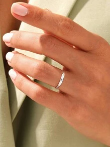 1 Pc 925 Sterling Silver Simple Plain Stacking Ring For Women Fine Ladies Jewelry Gift Party Gift Birthday Gift Daily Wear - Silver - View 4