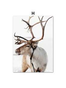 1 Stück Leinwand Gemälde Winterlandschaft Wandkunst Bild Elch Tier Holz Kiefernwald Poster und Muster für moderne Heim Wohnzimmer Dekoration ohne Rahmen