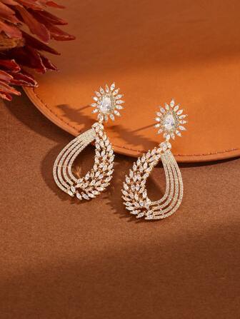 1 par de pendientes de lujo ovalados de circonita cúbica, adecuados para uso diario, festivales, bodas y citas de mujeres