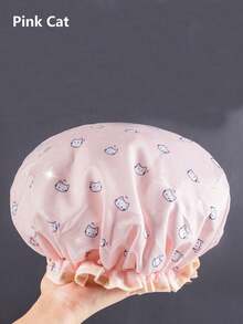 1 件可调节双层浴帽，花朵、猫图案沐浴防水帽，头套沐浴帽，家用沐浴帽，浴室用品，双层可重复使用浴帽，适合所有头发类型 - 防水、无香、温和护发 - 适合女性浴室必需品 - 彩色 - 查看 2