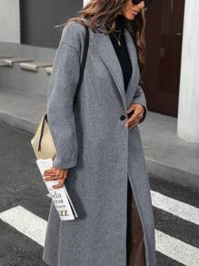 女士立领落肩长袖休闲灰色中长款大衣，秋冬 - 灰色 - 查看 6