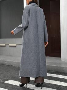 女士立领落肩长袖休闲灰色中长款大衣，秋冬 - 灰色 - 查看 2