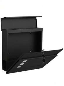 SONGMICS - Modern Post Box With Newspaper Holder, Lid, Lockable - Easy To Install, Black - Black - View 5