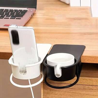 1 Stück Wasserglas Aufbewahrungsclip, Schreibtisch Organizer Für Stationärer Speicher, Erhältlich In Schwarz Und Weiß, Geeignet Für Gläser, Wasserflaschen Und Handys.