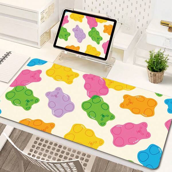 Lovely Cartoon Colorful Bear Bravo Mouse Pad Computer HD Desk Pad Keyboard Pad Natural Rubber Anti-Slip Office Mouse Pad Desktop Accessory As A Gift For Boyfriend/Girlfriend Back To School Gaming Mouse Pad